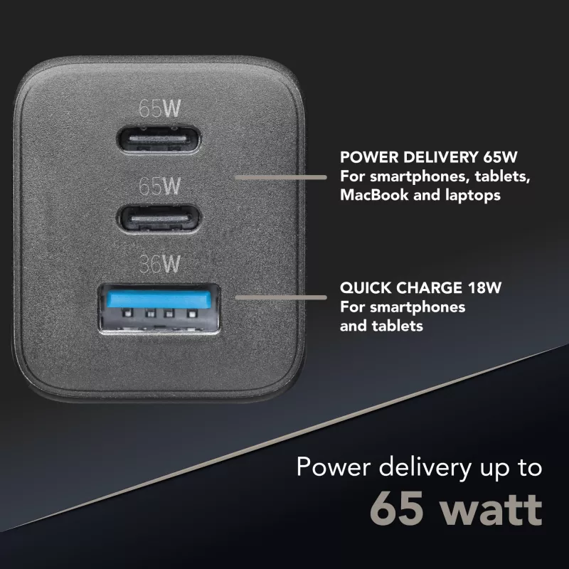 Cellularline Multipower Micro 65W ultracompacte 65W-snellader met 3 aansluitingen