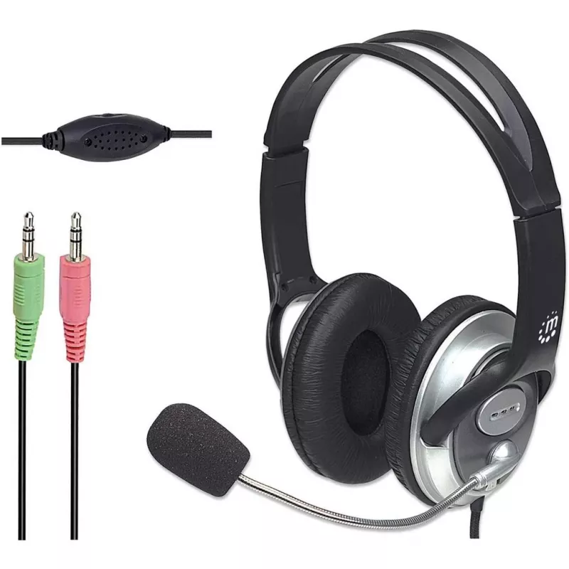 Manhattan 175555 stereo headset Classic, flexibele microfoon van roestvrij staal