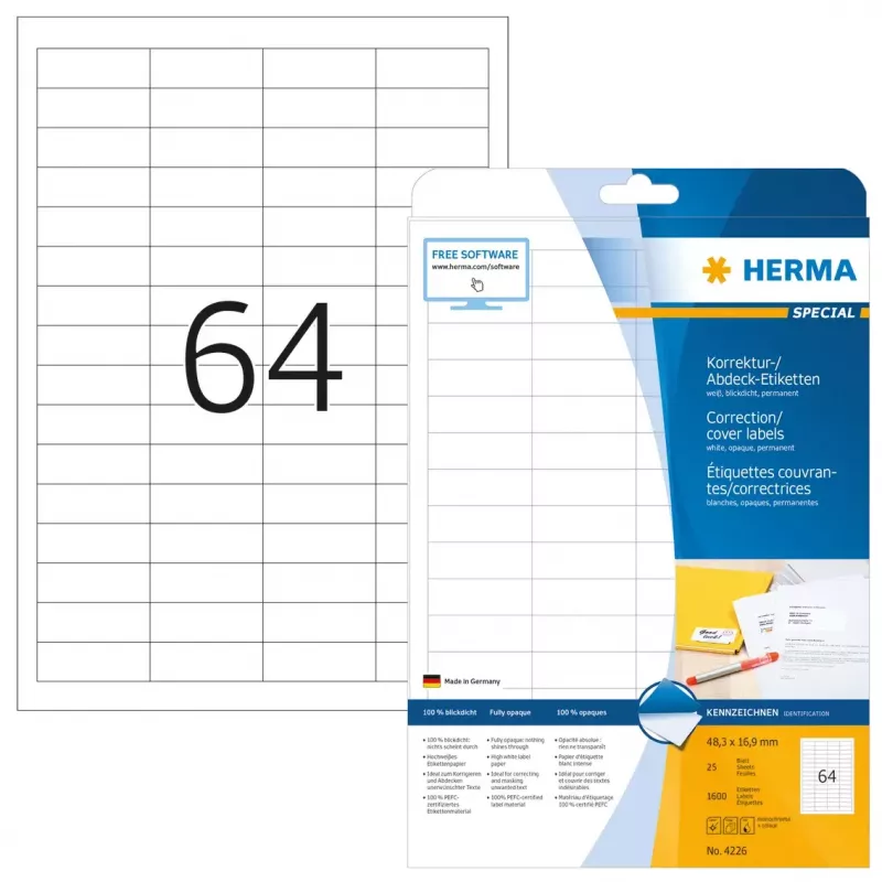 Correctie-/afdeketiketten HERMA A4 48,3x16,9 mm 1600 stuks