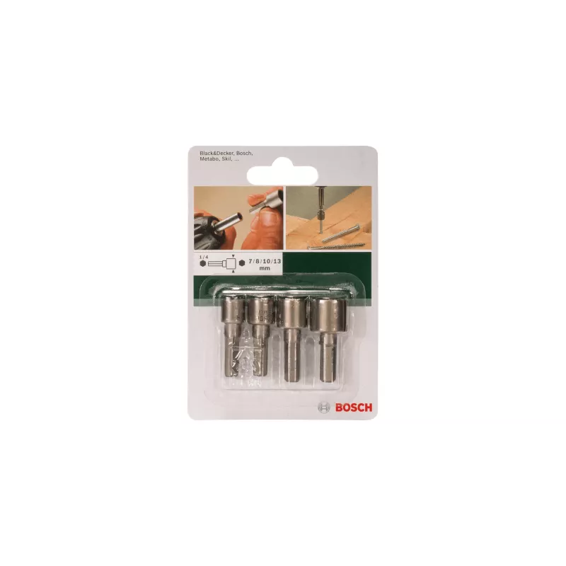 Bosch 2609255904 Dopsleutelset met 1/4-inch zeskantschacht, 4 stuks
