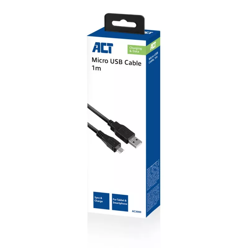 ACT USB 2.0 laad-/datakabel A-stekker – Micro-B-stekker, 1 meter
