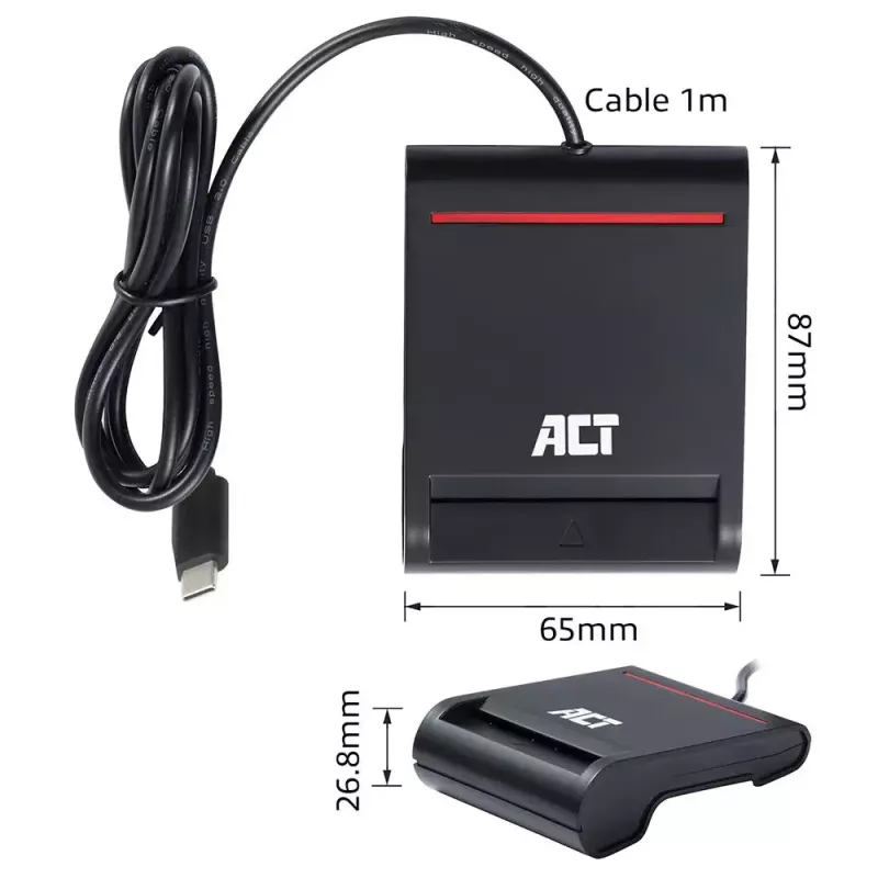ACT externe USB-C smartcard eID-kaartlezer, zwart