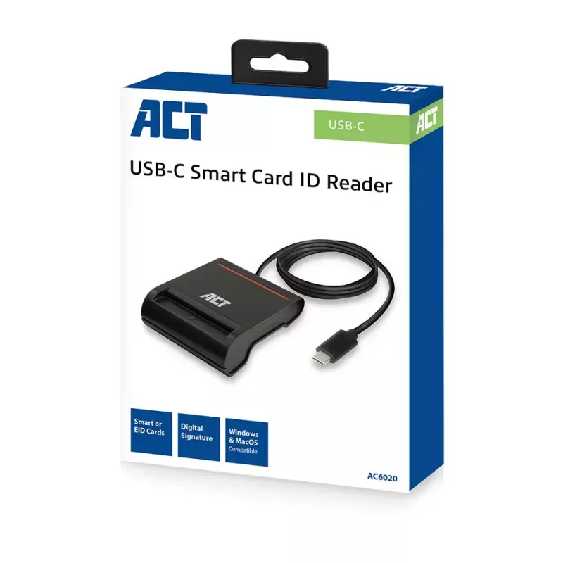 ACT externe USB-C smartcard eID-kaartlezer, zwart