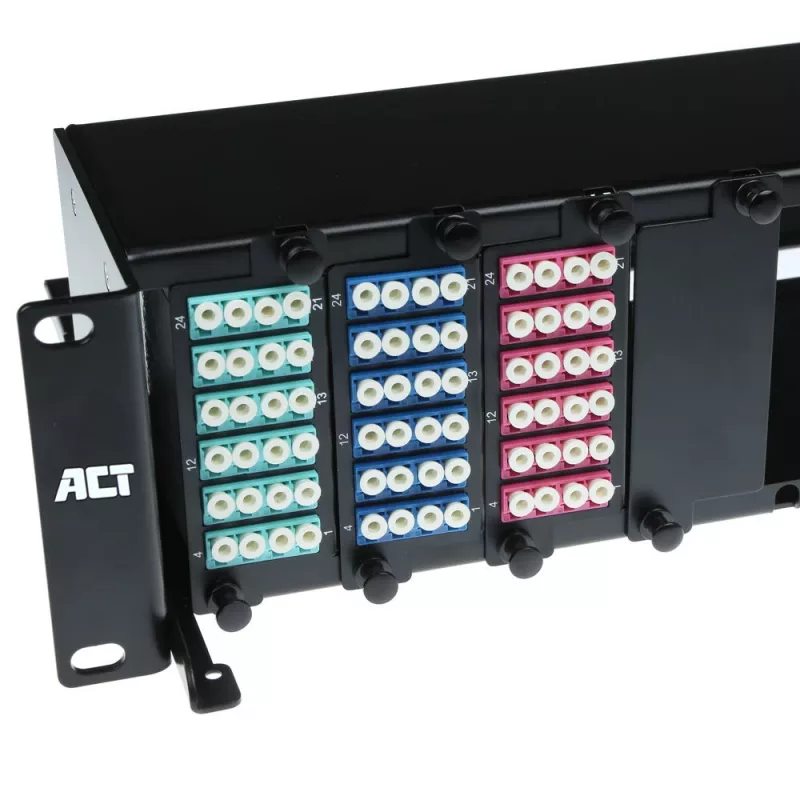 ACT glasvezelpanel High Density 2HE voor 12 MTP®-MPO-cassettes / Keystone-adapterplaten