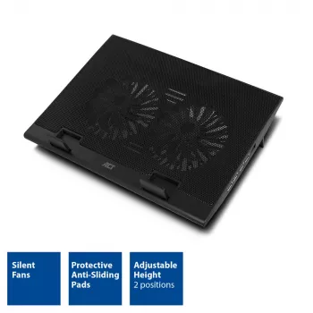 Laptopstandaard ACT AC8105 met ventilator in hoogte verstelbaar 2 standen 4-poorts hub