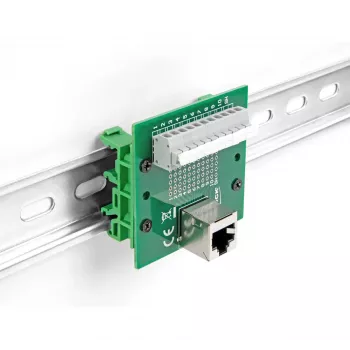 DeLOCK RJ50-bus op klemmenstrook met drukknop voor DIN-rail haaks