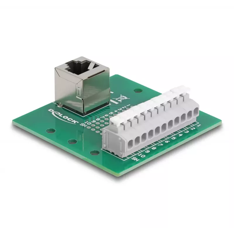 DeLOCK RJ50-bus op klemmenstrook met drukknop voor DIN-rail haaks