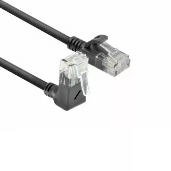 ACT Zwart 1,5 meter U/UTP CAT6A LSZH Slimline patchkabel met RJ45-stekkers 90° haaks omhoog naar recht