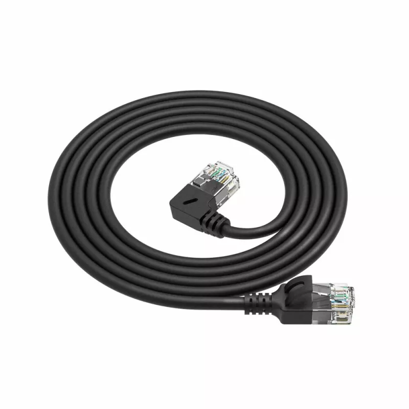 ACT Zwart 0,25 meter U/UTP CAT6A LSZH Slimline patchkabel met RJ45-stekkers 90° haaks links naar recht