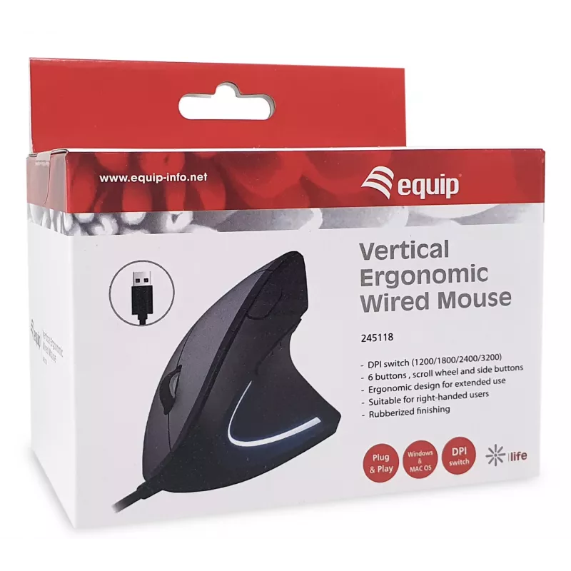 Equip 245118 muis universeel rechtshandig USB Type-A optisch 3200 DPI