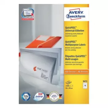 Zelfklevende rechthoekige etiketten Avery Zweckform 3672 – wit, permanente lijm