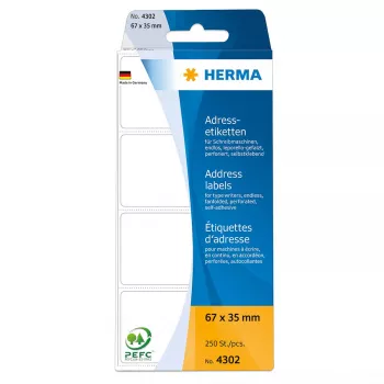 Adresetiketten HERMA eindloos leporello 67x37 mm wit papier 250 stuks