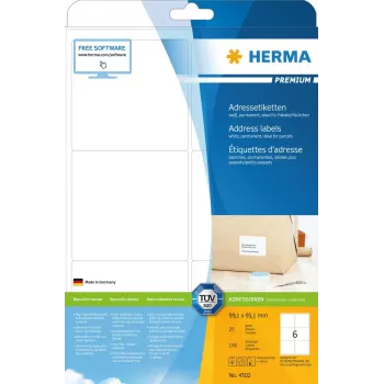 Adresetiketten Premium HERMA 4502 A4 99,1x93,1 mm