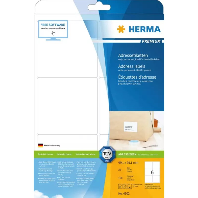Adresetiketten Premium HERMA 4502 A4 99,1x93,1 mm