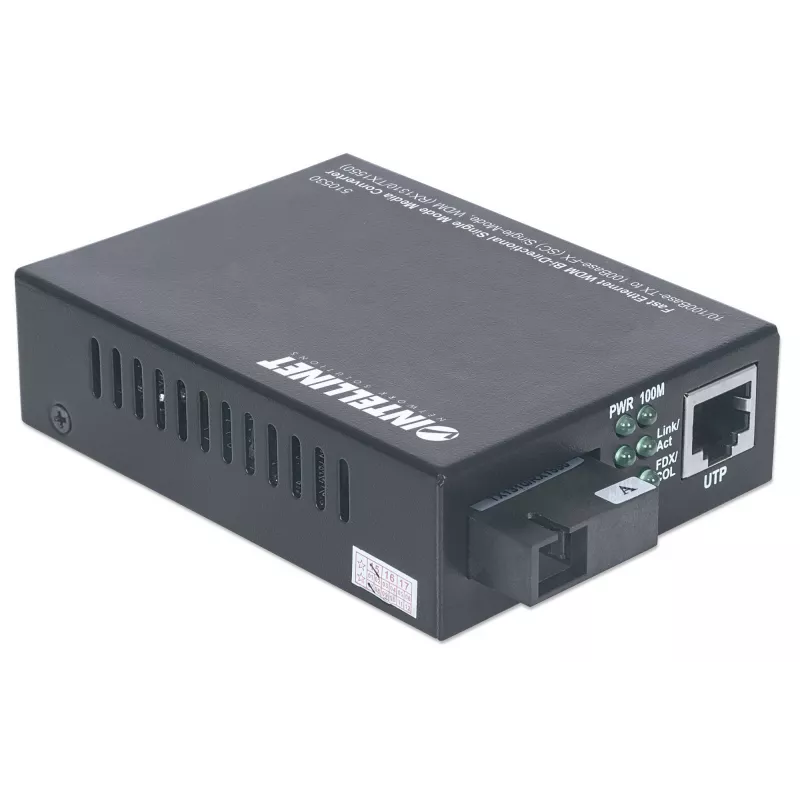 Intellinet 510530 Fast Ethernet WDM-mediaconverter, 10/100Base-TX (RJ-45) naar 100Base-FX (SC) singlemode, 20 km (12,4 mi), Rx1310/Tx1550 nm