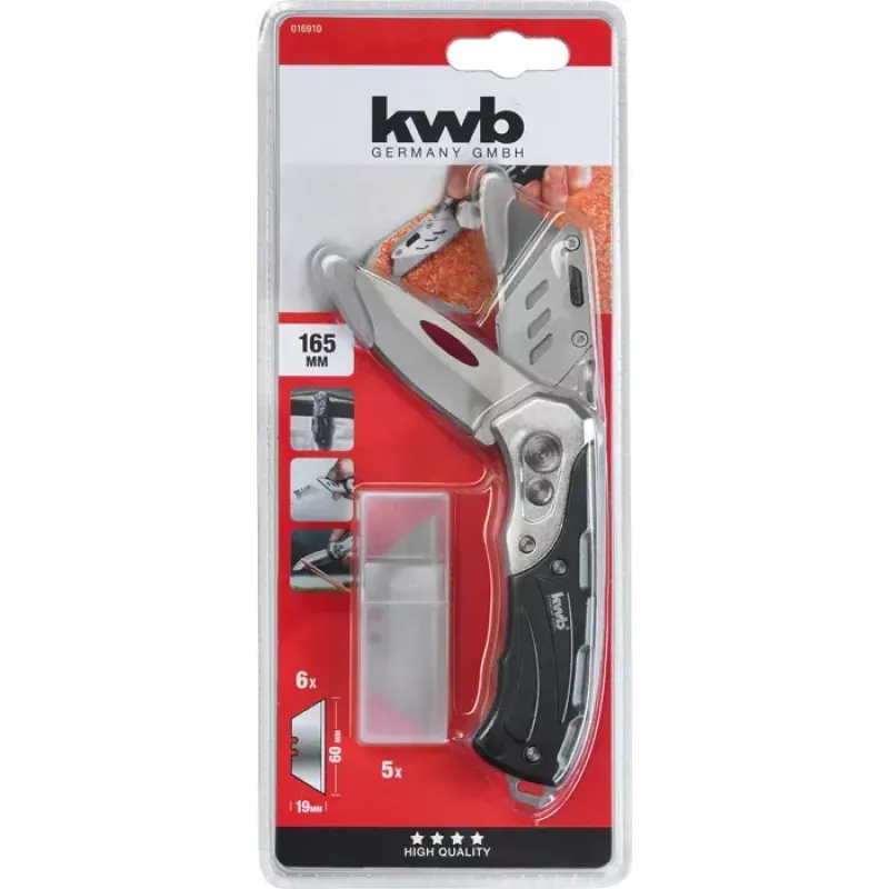 Multitoolmes KWB 016910 vergrendelbaar klingenmes zwart drop-point
