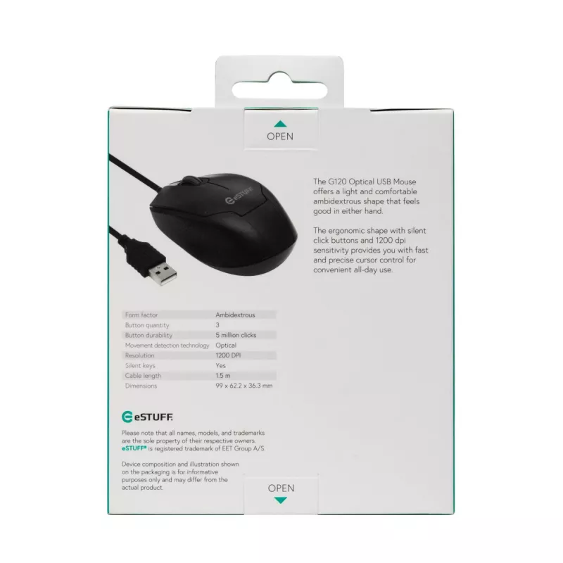 eSTUFF GLB213002 muis kantoor dubbelhandig USB Type-A optisch 1200 DPI