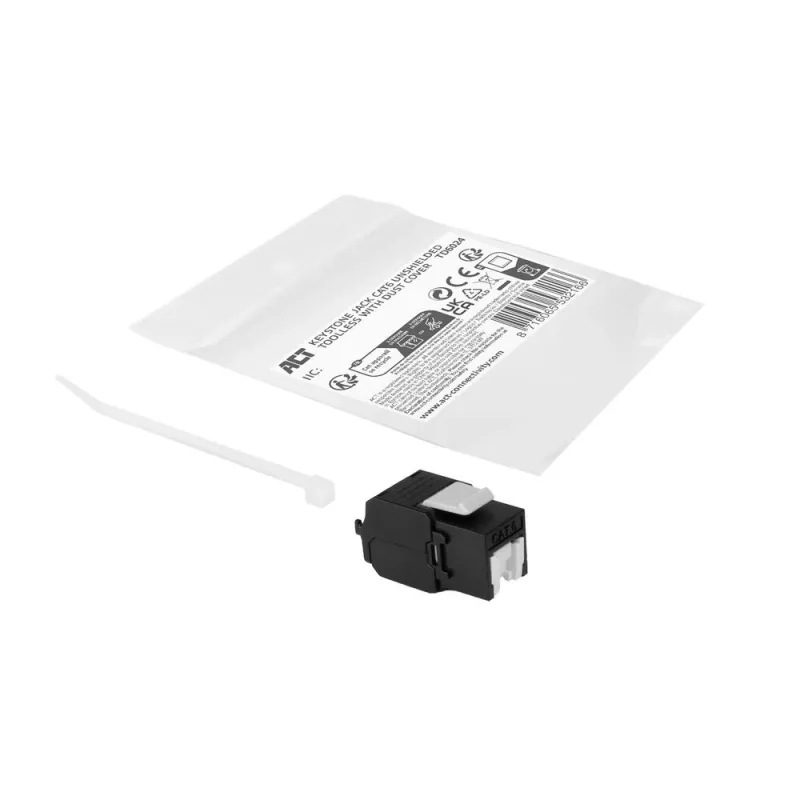 ACT Keystone Jack RJ45 CAT6 ongeïsoleerd gereedschapsloos met shutter, zwart
