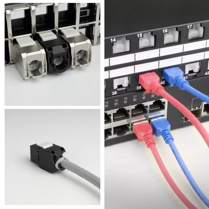 ACT Keystone Jack RJ45 CAT6 ongeïsoleerd gereedschapsloos met shutter, zwart