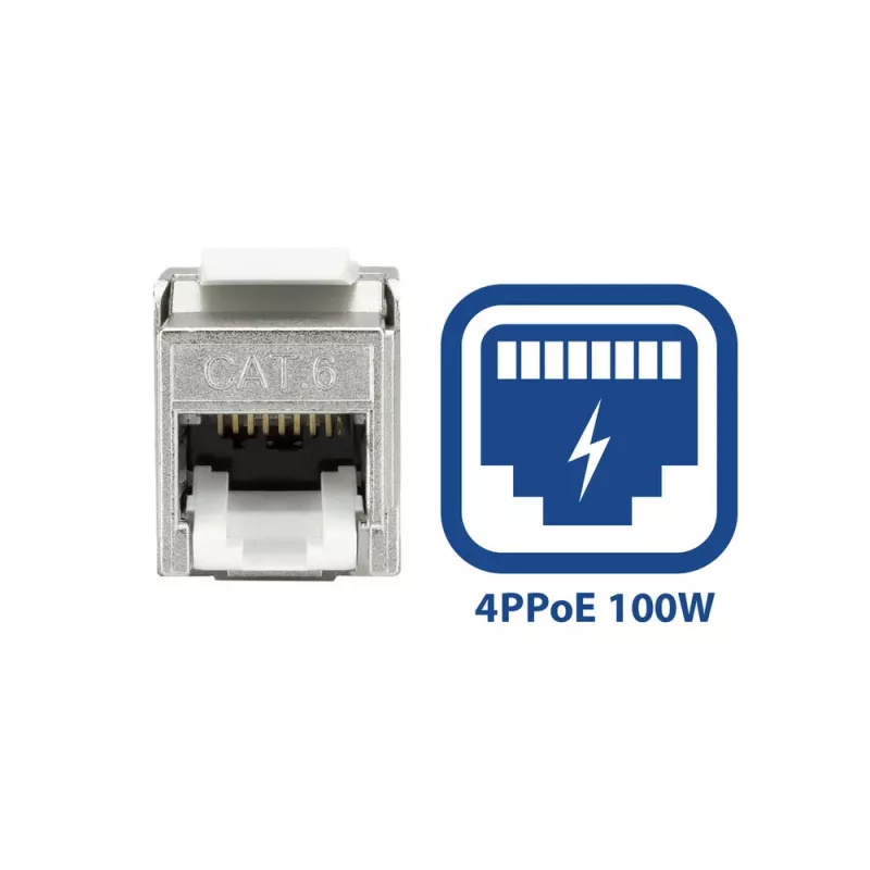 ACT Keystone Jack RJ45 CAT6 afgeschermd gereedschapsloos met shutter zilver-wit
