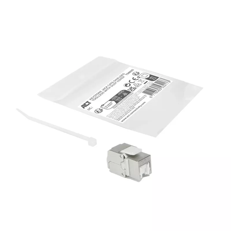 ACT Keystone Jack RJ45 CAT6 afgeschermd gereedschapsloos met shutter zilver-wit