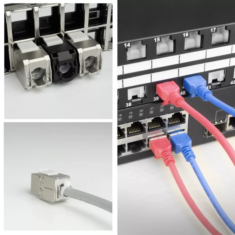ACT Keystone Jack RJ45 CAT6 afgeschermd gereedschapsloos met shutter zilver-wit