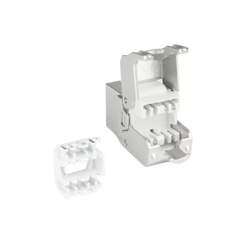 ACT Keystone Jack RJ45 CAT6 afgeschermd gereedschapsloos met shutter zilver-wit