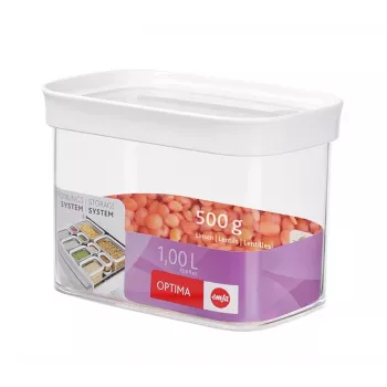 EMSA Optima 513557 voorraadbus voor levensmiddelen, 1 L, transparant/wit