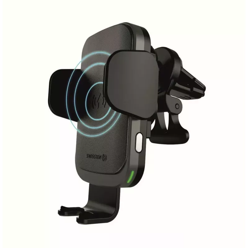 Swissten S-Grip W2-AV5 autohouder met draadloze 15 W-lader, met USB/USB-C-kabel, zwart