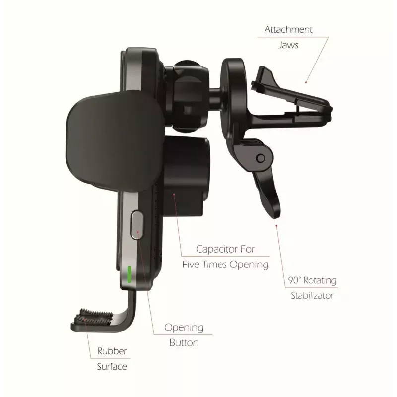 Swissten S-Grip W2-AV5 autohouder met draadloze 15 W-lader, met USB/USB-C-kabel, zwart