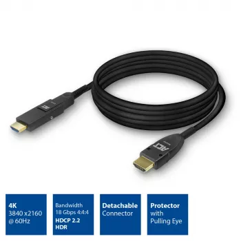 ACT 15 meter HDMI High Speed 4K actieve optische kabel met afneembare stekker v2.0 HDMI-A stekker - HDMI-A stekker