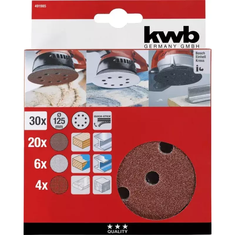 kwb 491885 delta-schuurpapierset, 115 mm, 30 st.