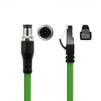 ACT Industrial 5,00 meter sensorkabel M12A 8-polig stekker naar RJ45-stekker, Ultraflex SF/UTP TPE-kabel, afgeschermd