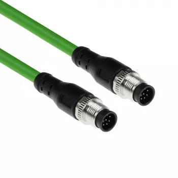 ACT Industrial 5,00 meter sensorkabel M12A 8-polig stekker naar M12A 8-polig stekker, Ultraflex TPE-kabel, afgeschermd