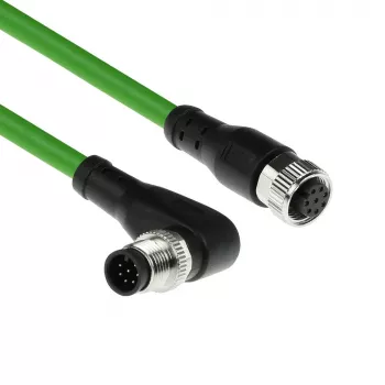 ACT Industrial 5,00 meter sensorkabel M12A 8-polig stekker haaks naar M12A bus, Ultraflex TPE-kabel, afgeschermd