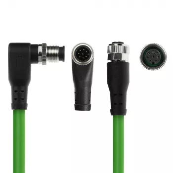 ACT Industrial 5,00 meter sensorkabel M12A 8-polig stekker haaks naar M12A bus, Ultraflex TPE-kabel, afgeschermd