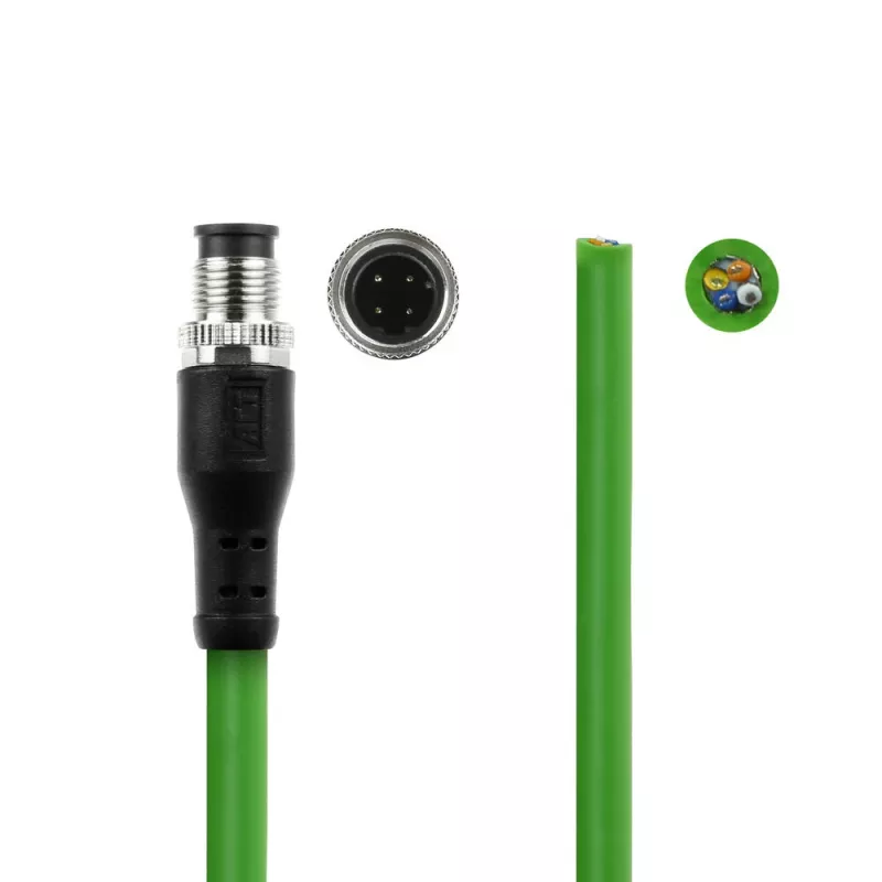 ACT Industrial 5,00 meter sensorkabel M12D 4-polig stekker naar open uiteinde, Superflex Xtreme TPE-kabel, afgeschermd