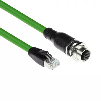 ACT Industrial 1,50 meter sensorkabel M12D 4-polig bus chassis naar RJ45-stekker, Superflex Xtreme TPE-kabel, afgeschermd