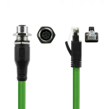 ACT Industrial 1,50 meter sensorkabel M12D 4-polig bus chassis naar RJ45-stekker, Superflex Xtreme TPE-kabel, afgeschermd