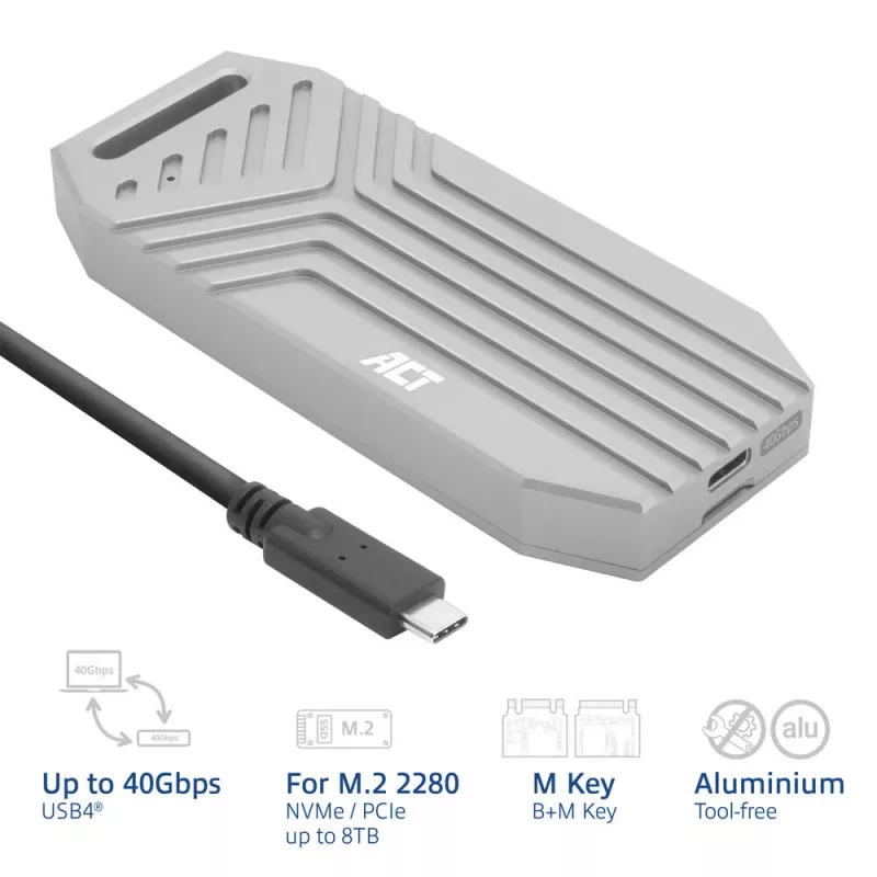 ACT USB 40 Gbit/s M.2 2280 NVMe / PCIe SSD-behuizing, gereedschapsloos