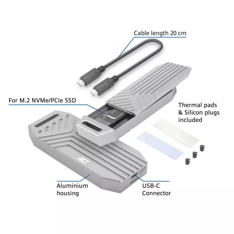 ACT USB 40 Gbit/s M.2 2280 NVMe / PCIe SSD-behuizing, gereedschapsloos