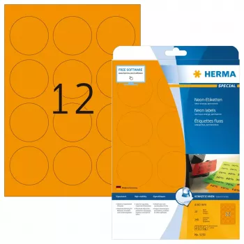 Zelfklevende printeretiketten HERMA neon-etiketten A4 Ø 60 mm rond feloranje