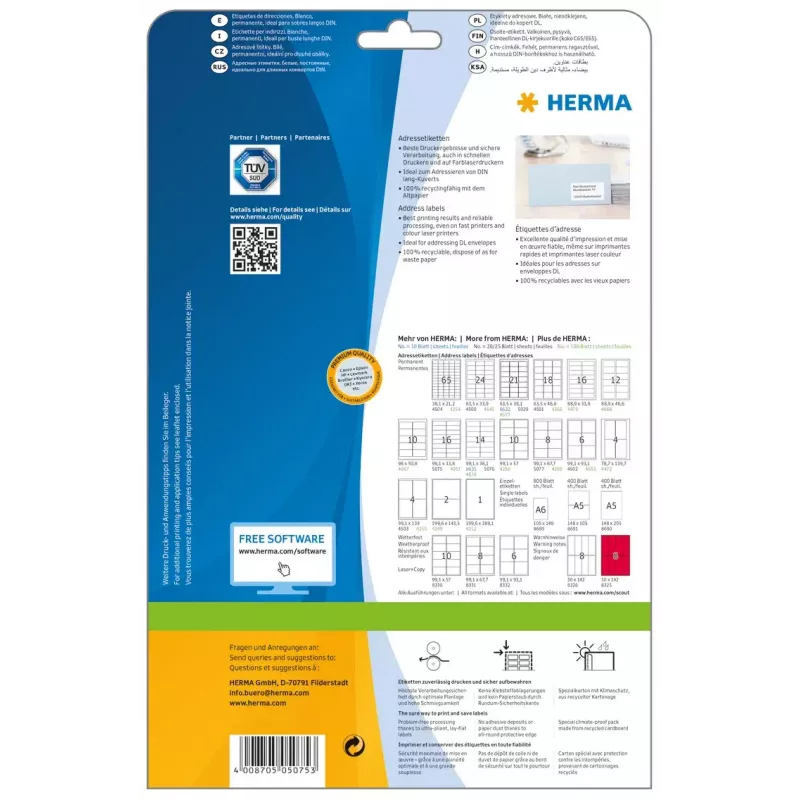 Adresetiketten Premium HERMA A4 99,1x33,8 mm 400 stuks