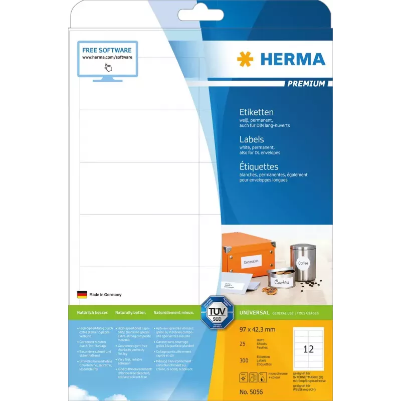 Zelfklevend printeretiket HERMA Labels Premium A4 97x42,3 mm