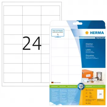 Zelfklevende printeretiketten HERMA Labels Premium A4 66x33,8 mm