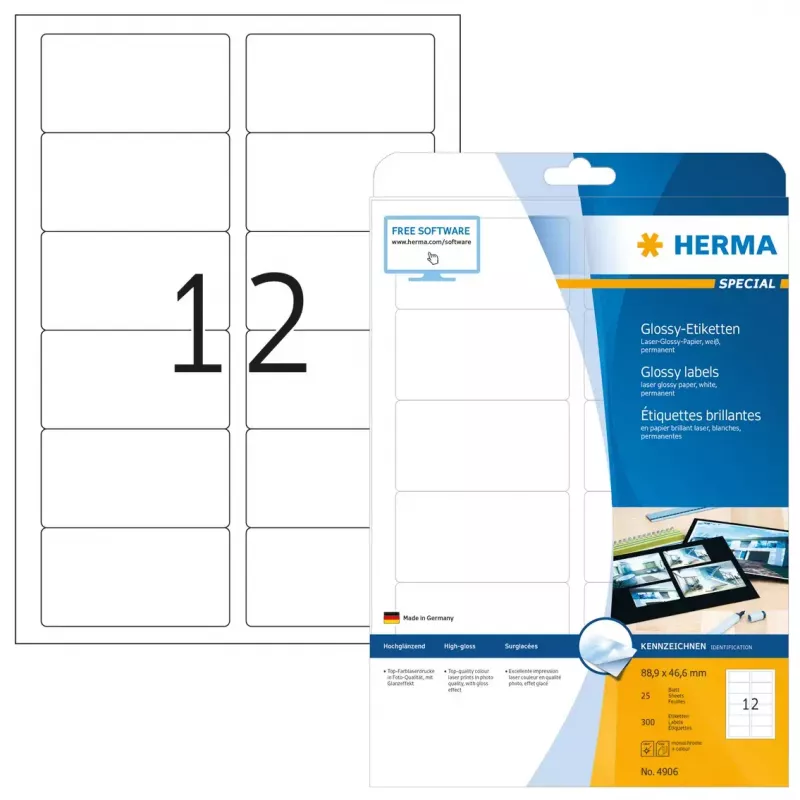 Zelfklevend printeretiket HERMA Labels A4 88,9x46,6 mm