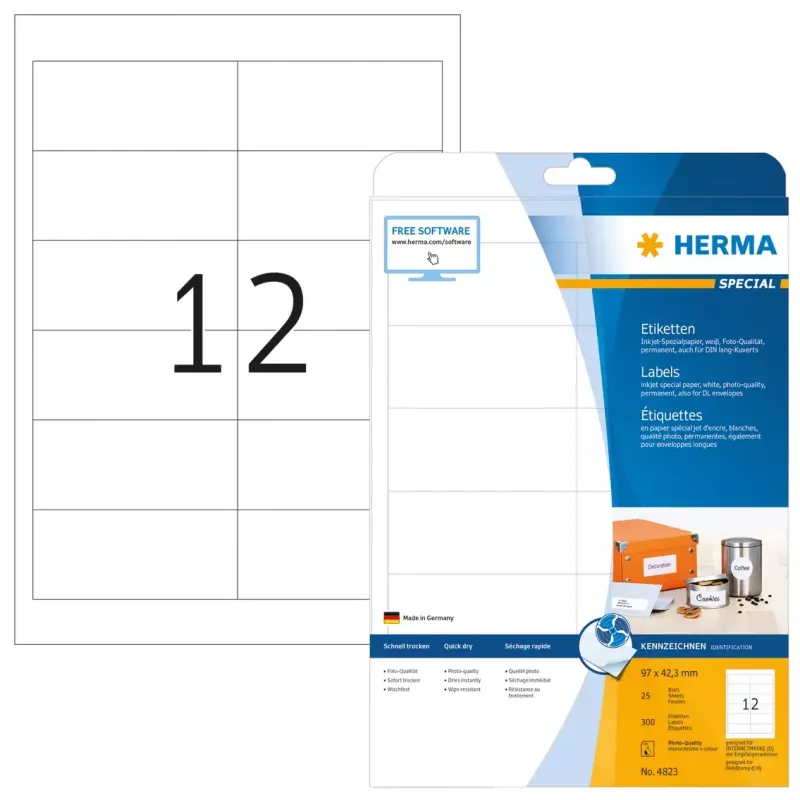 Inktjet-etiketten HERMA A4 97x42,3 mm 300 stuks