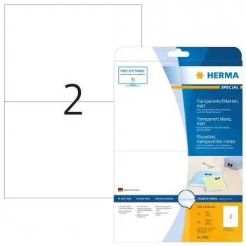 Zelfklevend printeretiket HERMA Labels transparant mat A4 210x148 mm folie