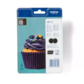 Brother LC123BK 2-pack, zwart, pigmentinkt, 1 stk., 600 pagina's, 600 pagina's, multipack
