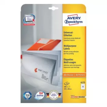 Zelfklevende rechthoekige etiketten Avery Zweckform 6175 — permanent wit, 300 stuks